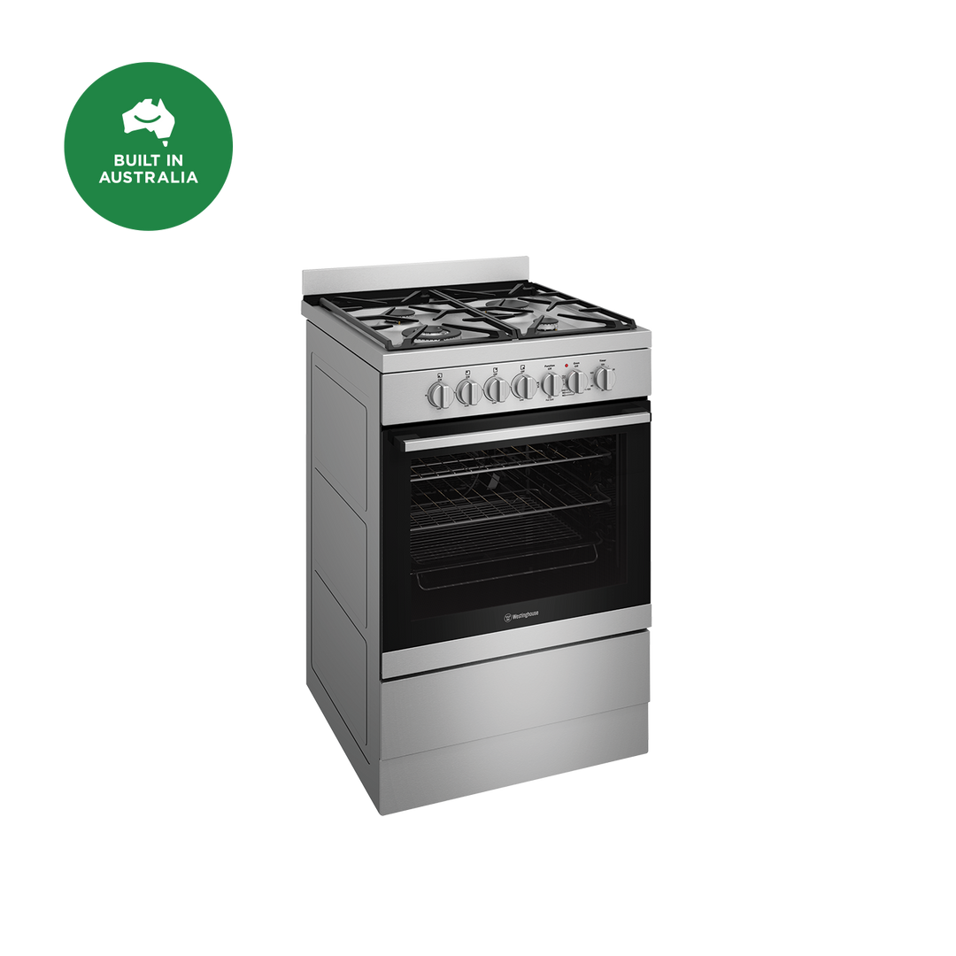 WESTINGHOUSE 60 CM FREESTANDING DUAL FUEL COOKER & ELECTRIC FAN FORCED OVEN & GRILLER IN OVEN BUILT IN AUSTRALIA