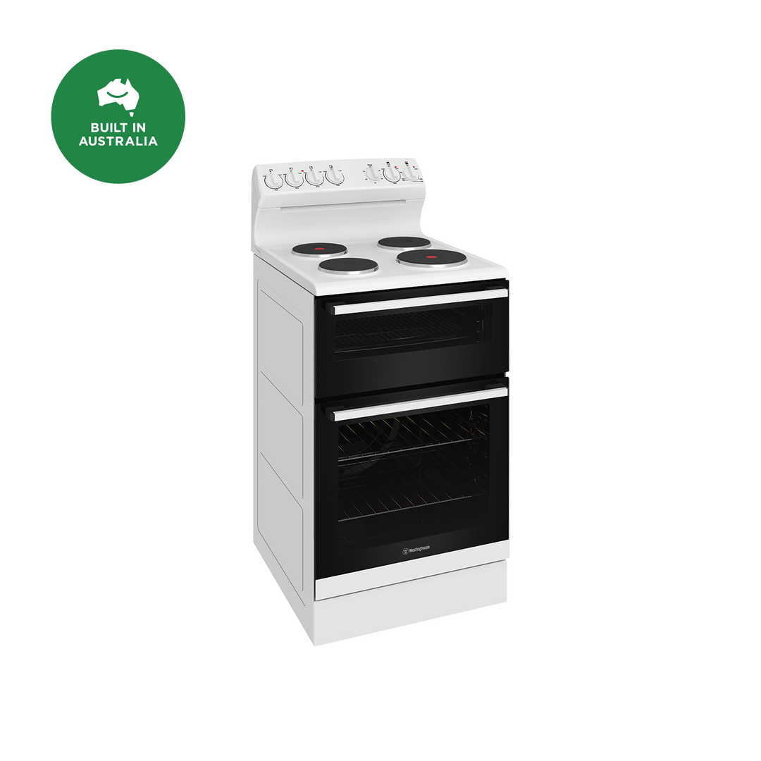 WESTINGHOUSE 54 CM FREESTANDING ELECTRIC COOKER SOLID ELEMENTS FAN FORCED OVEN & SEPARATE GRILLER BUILT IN AUSTRALIA