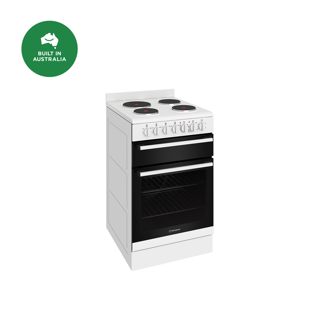 WESTINGHOUSE 54 CM FREESTANDING ELECTRIC COOKER SOLID ELEMENTS FAN FORCED & SEPARATE GRILLER BUILT IN AUSTRALIA