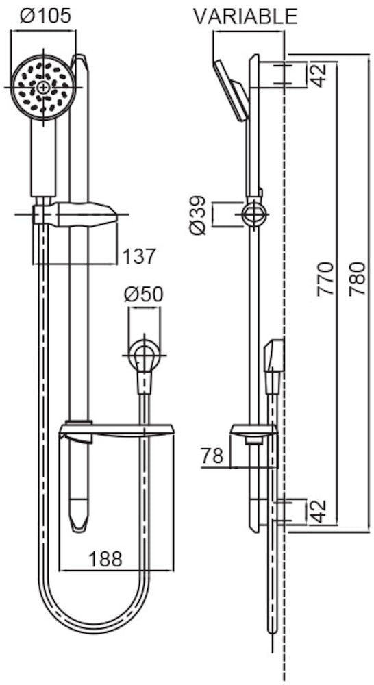 Methven KIRI RAIL SHOWER SATINJET GRAPHITE