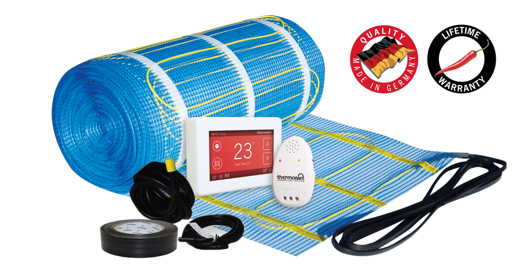Thermonet 150W/m² Self Adhesive 32x0.5m - 16.0m² 2400Watts Floor Heating Kit Including 5245 Dual Thermostat