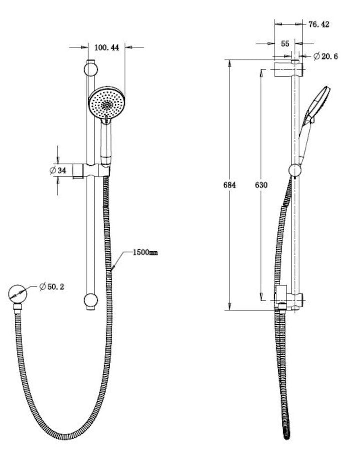 Flexispray Havana Rail Shower 3 Function Matte Black