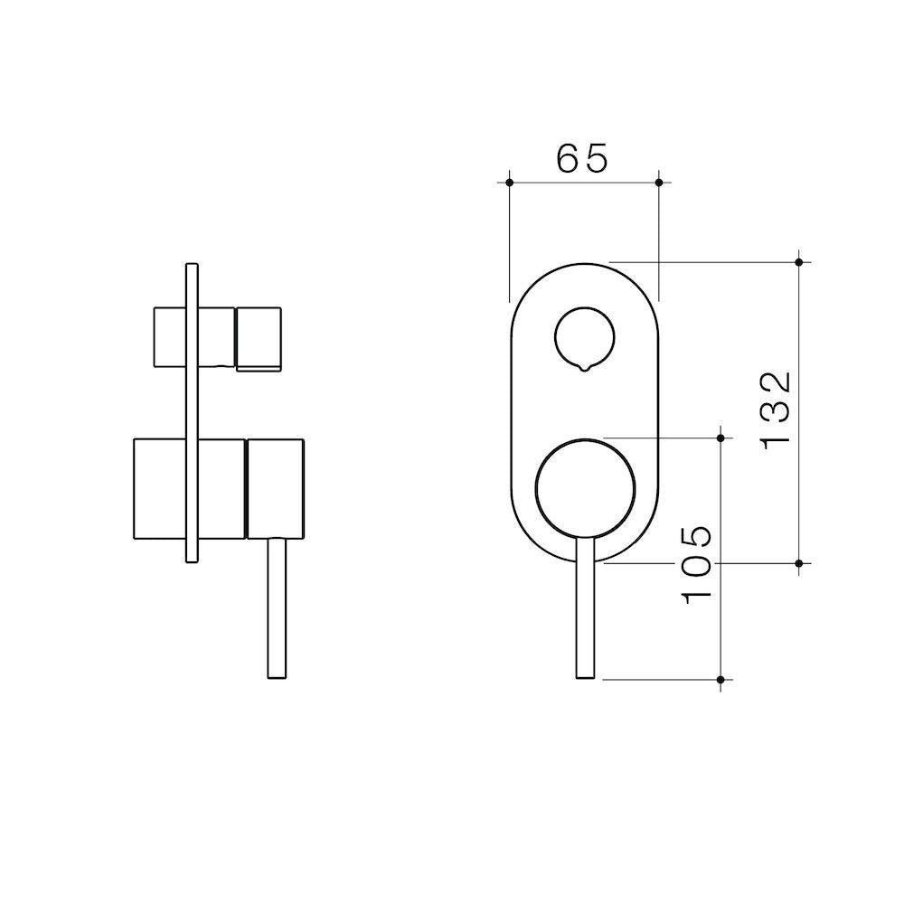 Caroma Liano II Bath / Shower Mixer With Diverter Trim Kit - Rounded Cover Plate - Brushed Brass