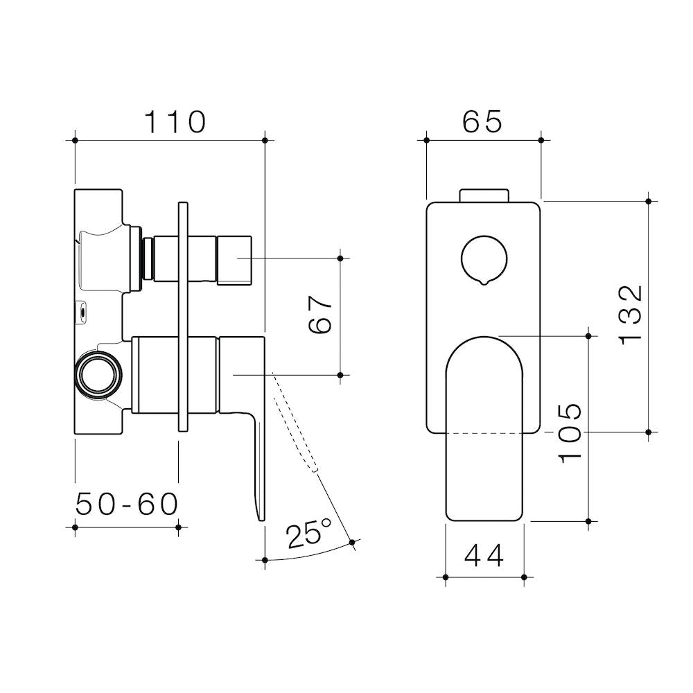 Caroma Urbane II Bath / Shower Mixer With Diverter - Rectangular Cover Plate - Brushed Nickel