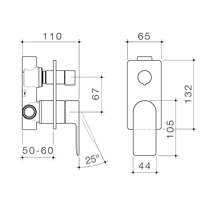 Caroma Urbane II Bath / Shower Mixer With Diverter - Rectangular Cover Plate - Brushed Nickel