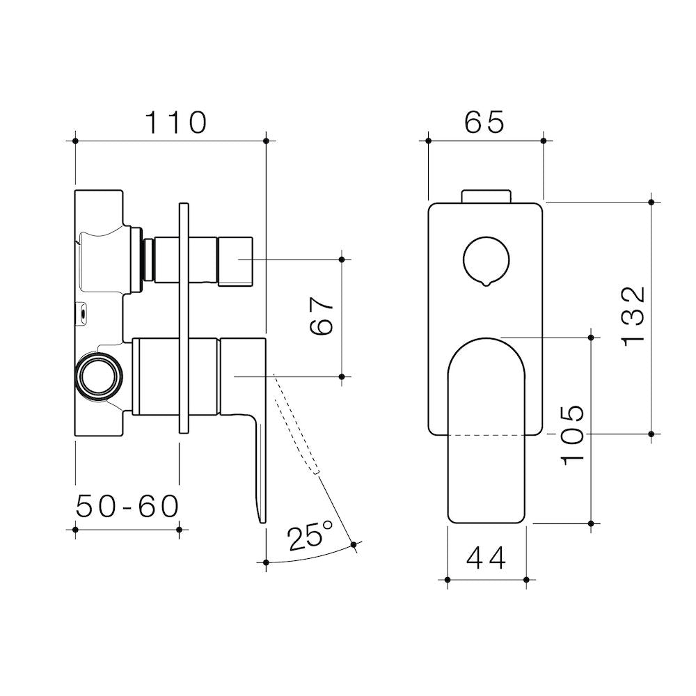 Caroma Urbane II Bath / Shower Mixer With Diverter - Rectangular Cover Plate - Gunmetal