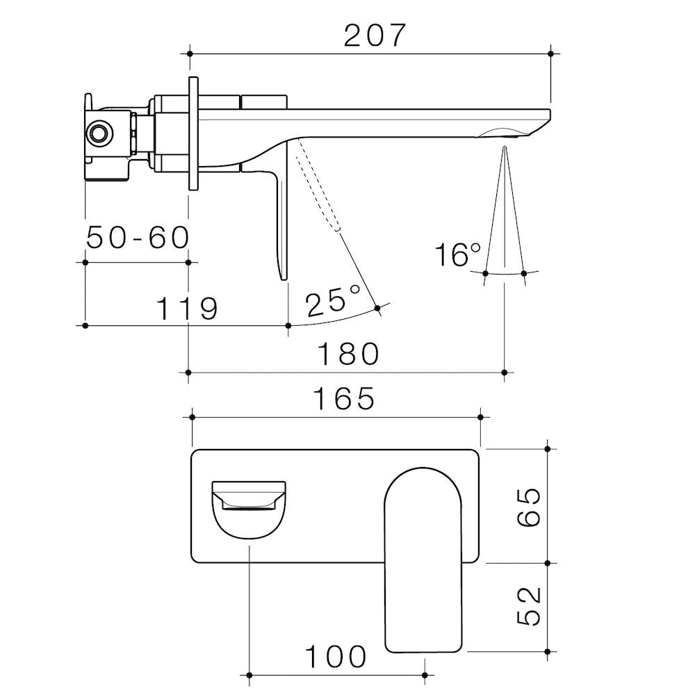 Caroma Urbane II 180mm Wall Basin / Bath Mixer - Rectangular Cover Plate - Gunmetal