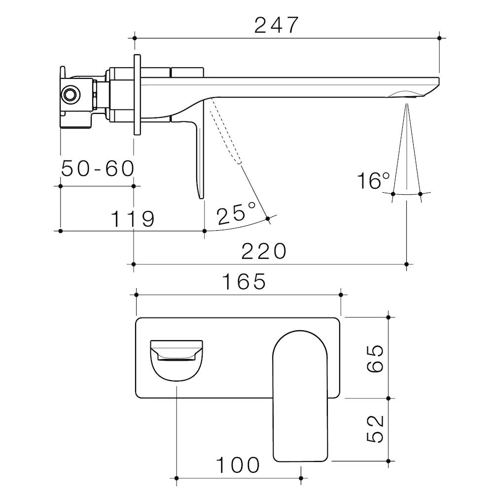 Caroma Urbane II 220mm Wall Basin / Bath Mixer - Rectangular Cover Plate - Brushed Nickel