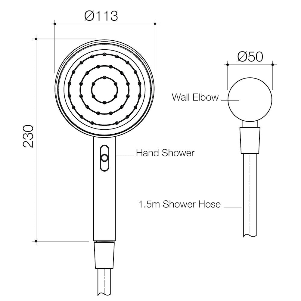 Caroma Opal Support VJet Shower with 90 Degree Rail - Left and Right - Brushed Nickel