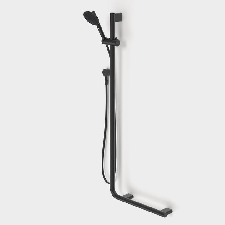 Caroma Opal Support VJet Shower with 90 Degree Rail - Left and Right - Matte Black