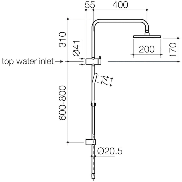 Clark Square II Rail Shower with Overhead - Matte Black