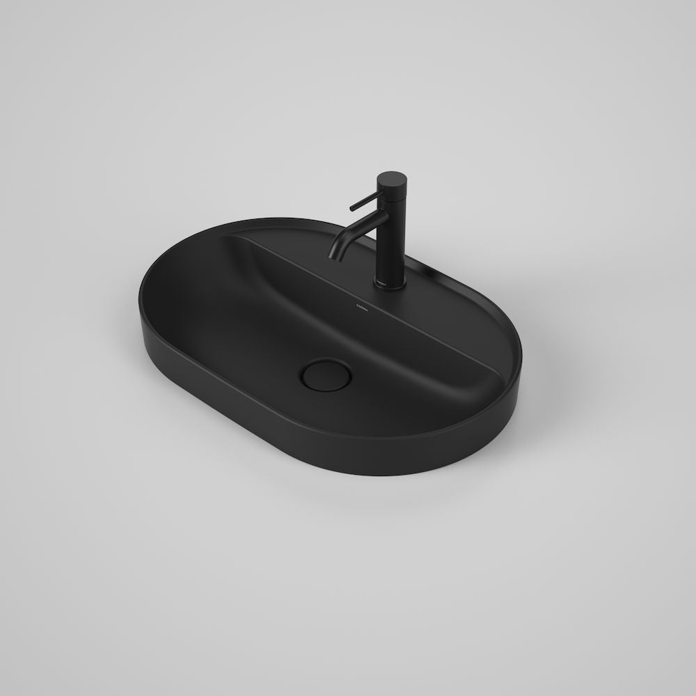 Caroma Liano II 600mm Pill Inset Basin with Tap Landing (1 Tap Hole) – Matte Black