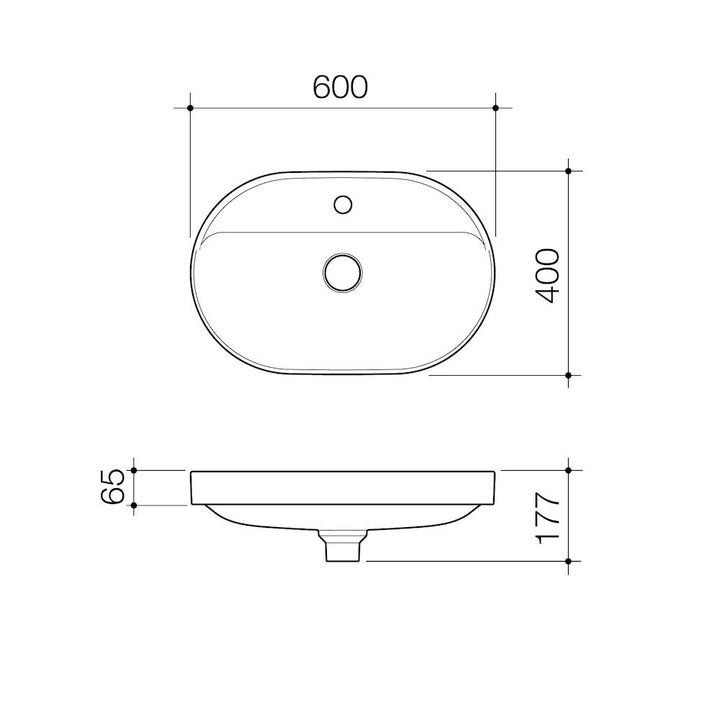 Caroma Liano II 600mm Pill Inset Basin with Tap Landing (1 Tap Hole) – Matte Black