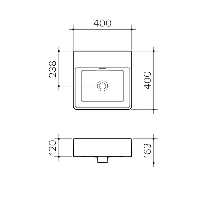 Clark Square Wall Basin 400mm (No Tap Hole)