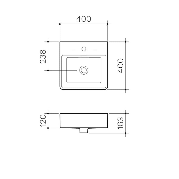 Clark Square Wall Basin 400mm (1 Tap Hole)