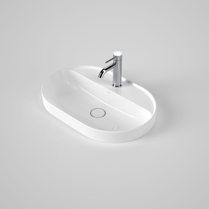 Caroma Liano II 600mm Pill Inset Basin with Tap Landing (1 Tap Hole) – White