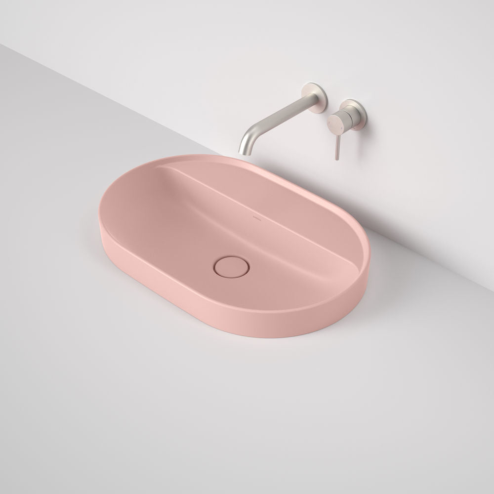 Caroma Liano II 600mm Pill Inset Basin with Tap Landing (0 Tap Hole) – Matte Pink (Special Order)