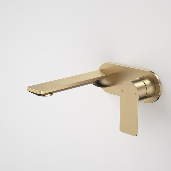 Caroma Urbane II 180mm Wall Basin / Bath Mixer - Round Cover Plate - Brushed Brass