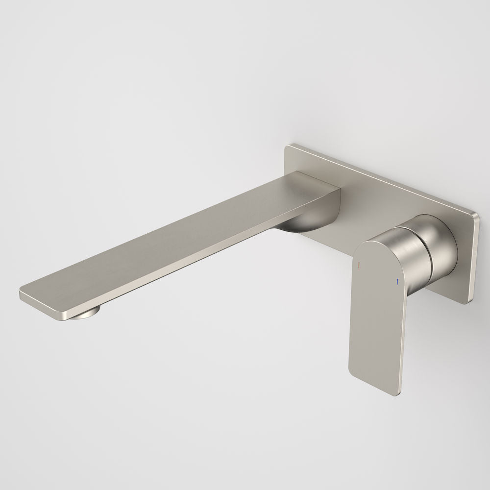 Caroma Urbane II 220mm Wall Basin / Bath Mixer - Rectangular Cover Plate - Brushed Nickel - LF