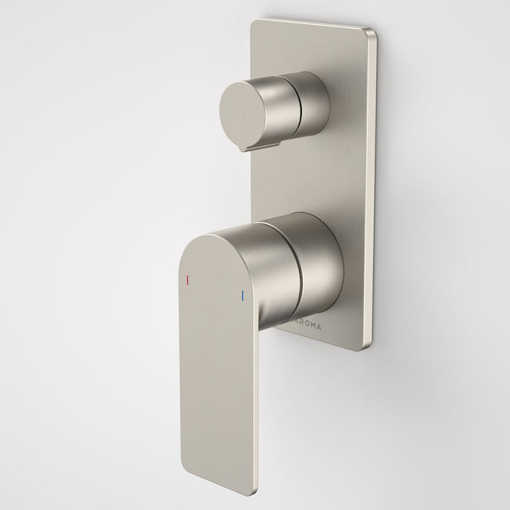 Caroma Urbane II Bath / Shower Mixer With Diverter - Rectangular Cover Plate - Brushed Nickel
