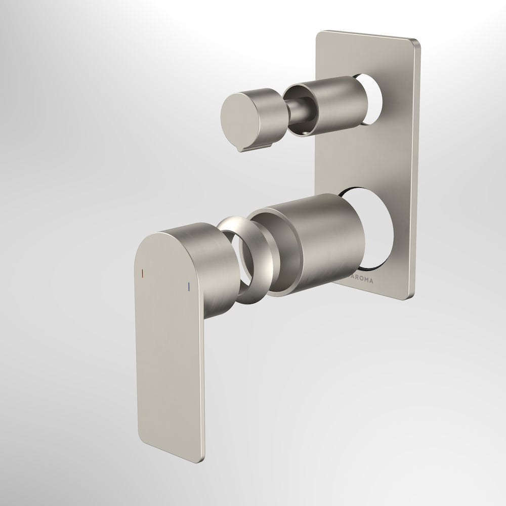 Caroma Urbane II Bath / Shower Mixer With Diverter Trim Kit - Rectangular Cover Plate - Brushed Nickel