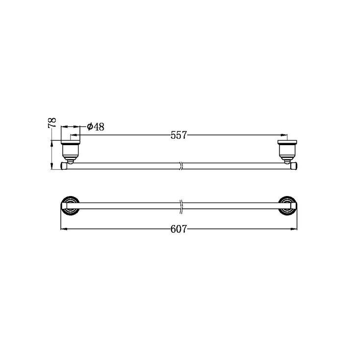 Nero York Single Towel Rail 600mm Chrome