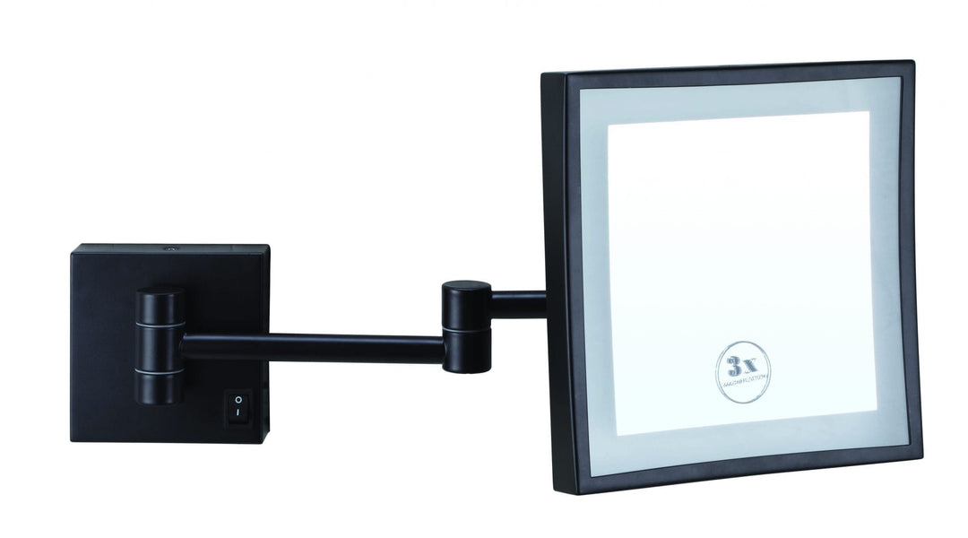3x Magnification Matt Black Wall Mounted Shaving Mirror, 200 x 200mm with Concealed Wiring