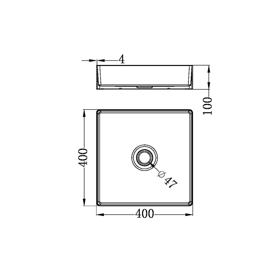 Nero 400mm Square Stainless Steel Basin Brushed Nickel