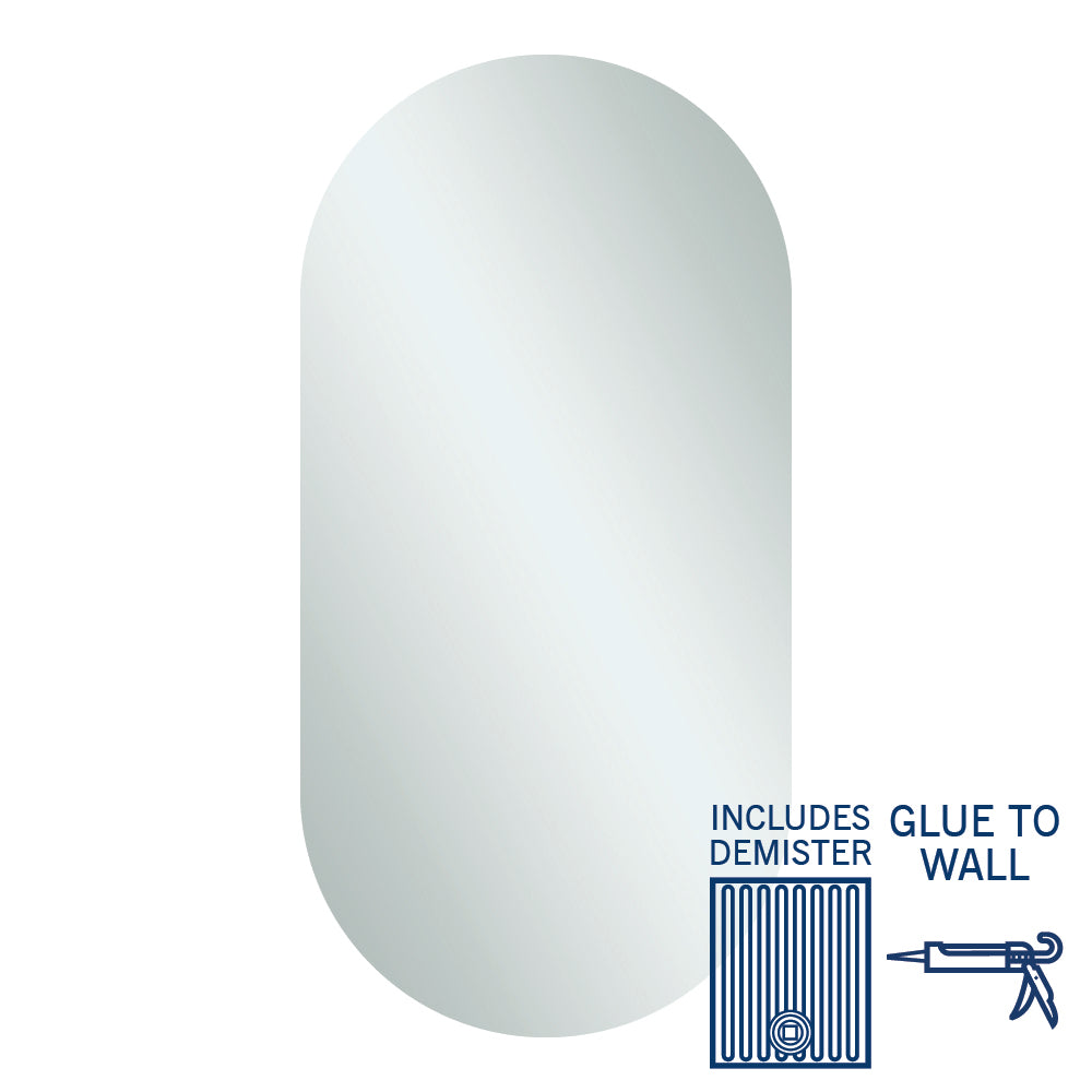 Duke Polished Edge Pill Mirror 500x1000mm Glue-to-Wall and Demister