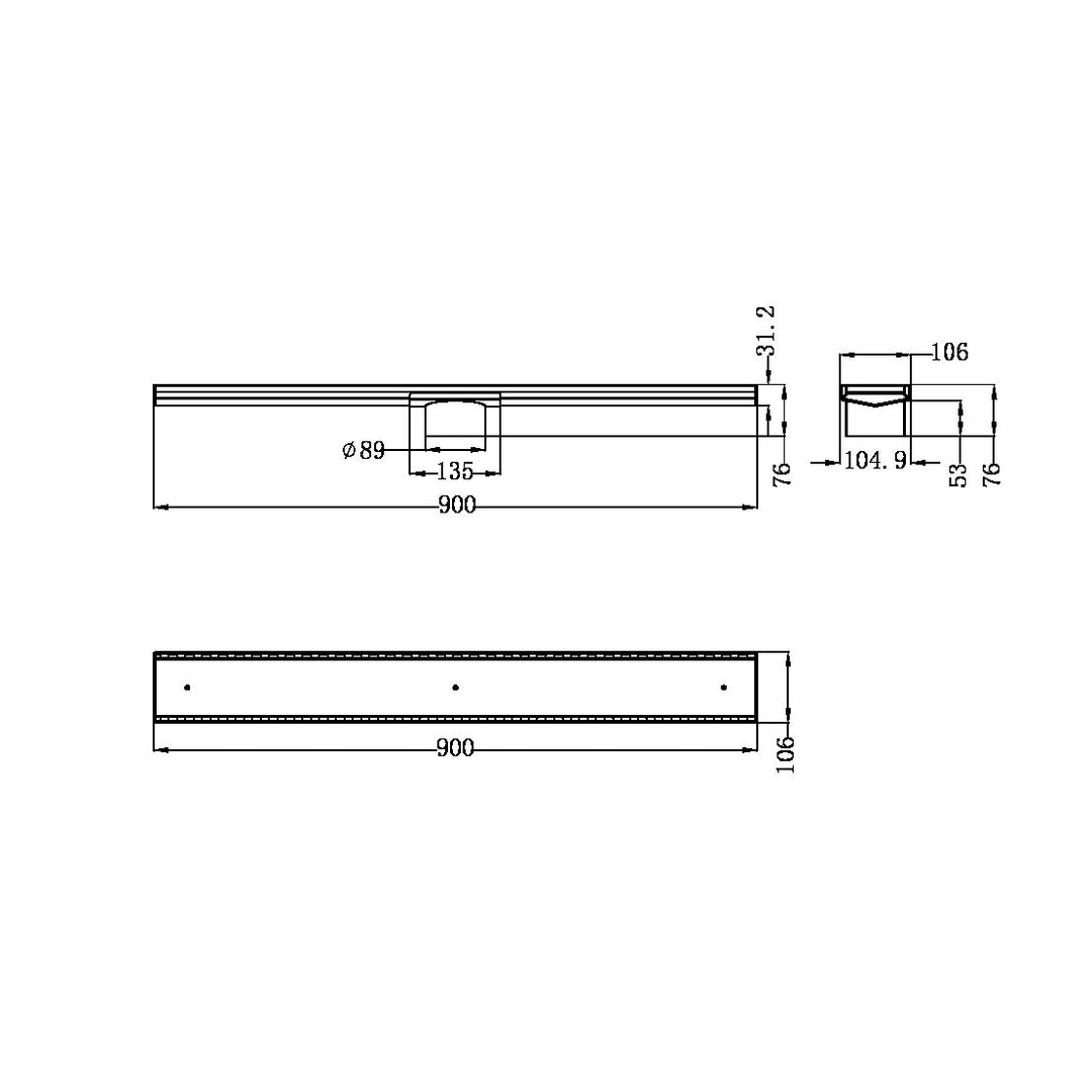 Nero 900mm Long Tile Insert V Channel Floor Grate 89mm Outlet With Hole Saw Matte Black