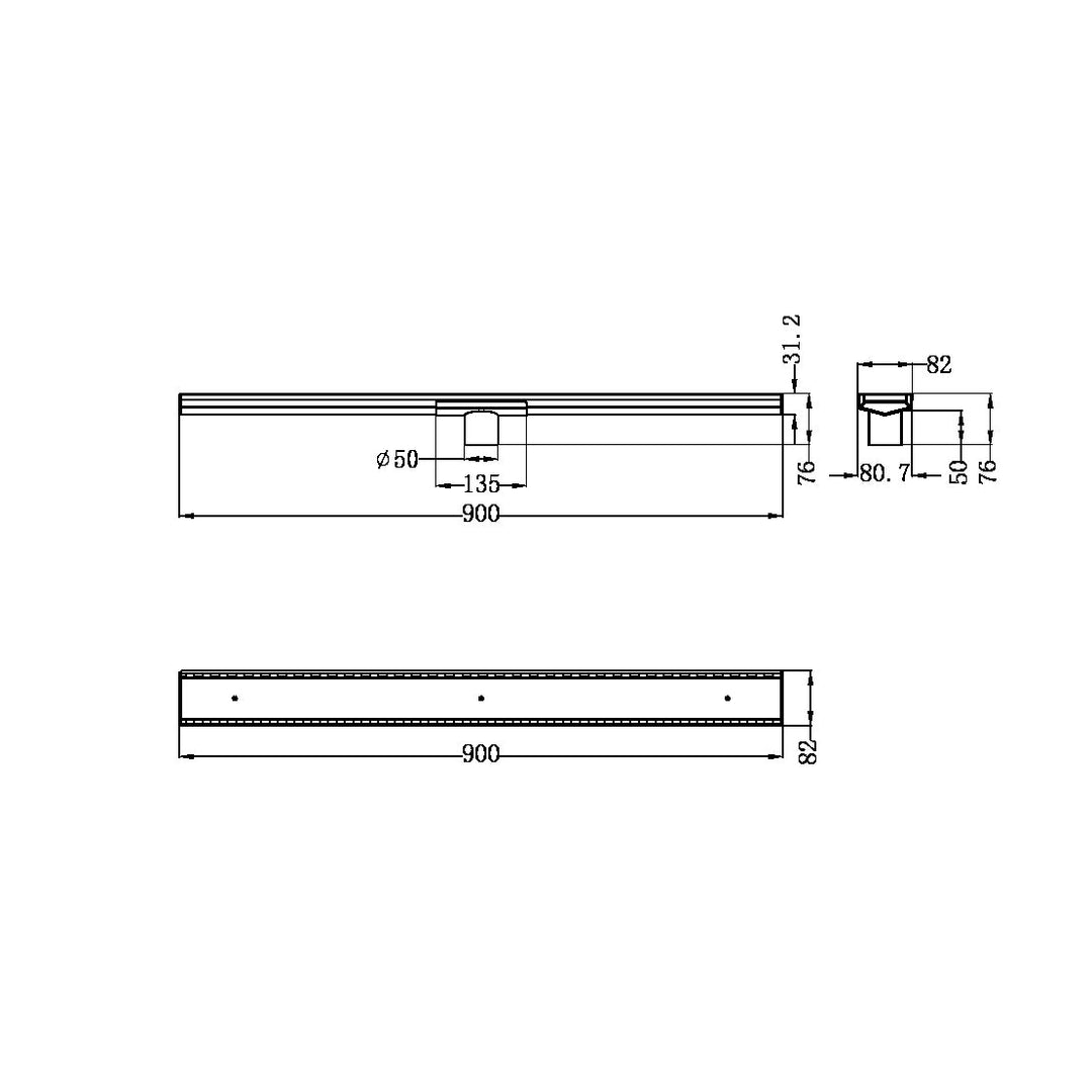 Nero 900mm Long Tile Insert V Channel Floor Grate 50mm Outlet With Hole Saw Brushed Nickel