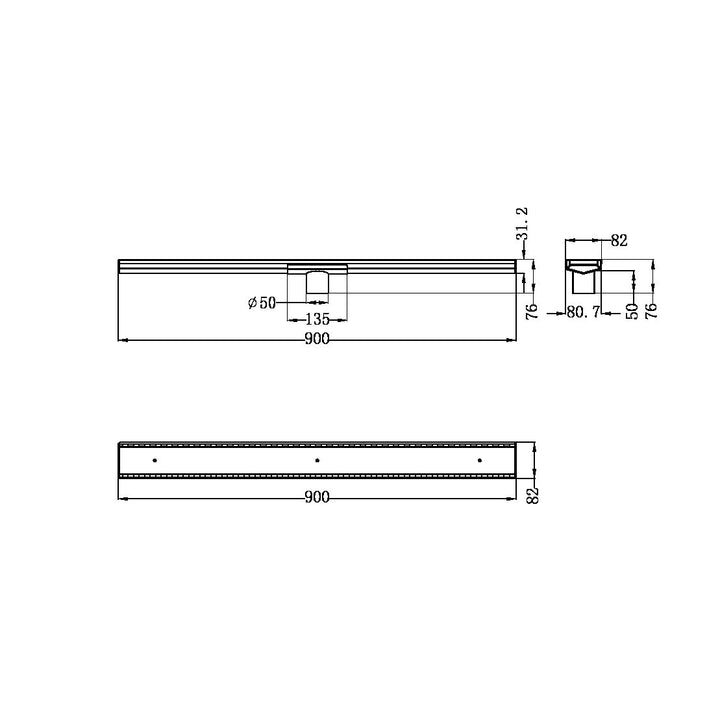 Nero 900mm Long Tile Insert V Channel Floor Grate 50mm Outlet With Hole Saw Brushed Nickel