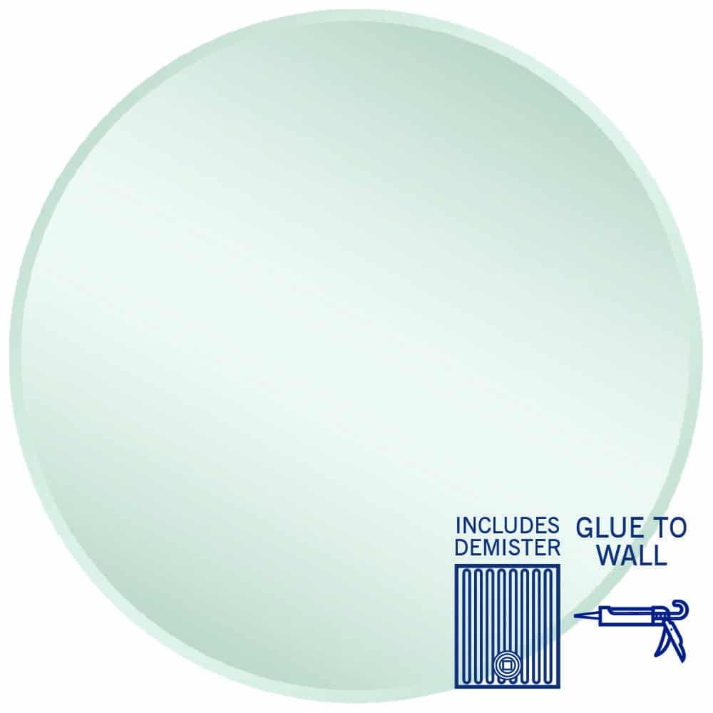 Kent 18mm Bevel Round Mirror - 900mmØ Glue-to-Wall and Demister