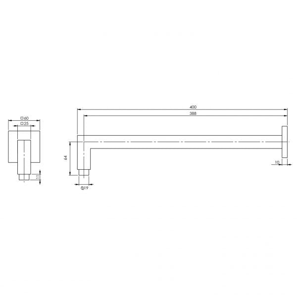 Phoenix Lexi Shower Arm 400mm Square Brushed Nickel