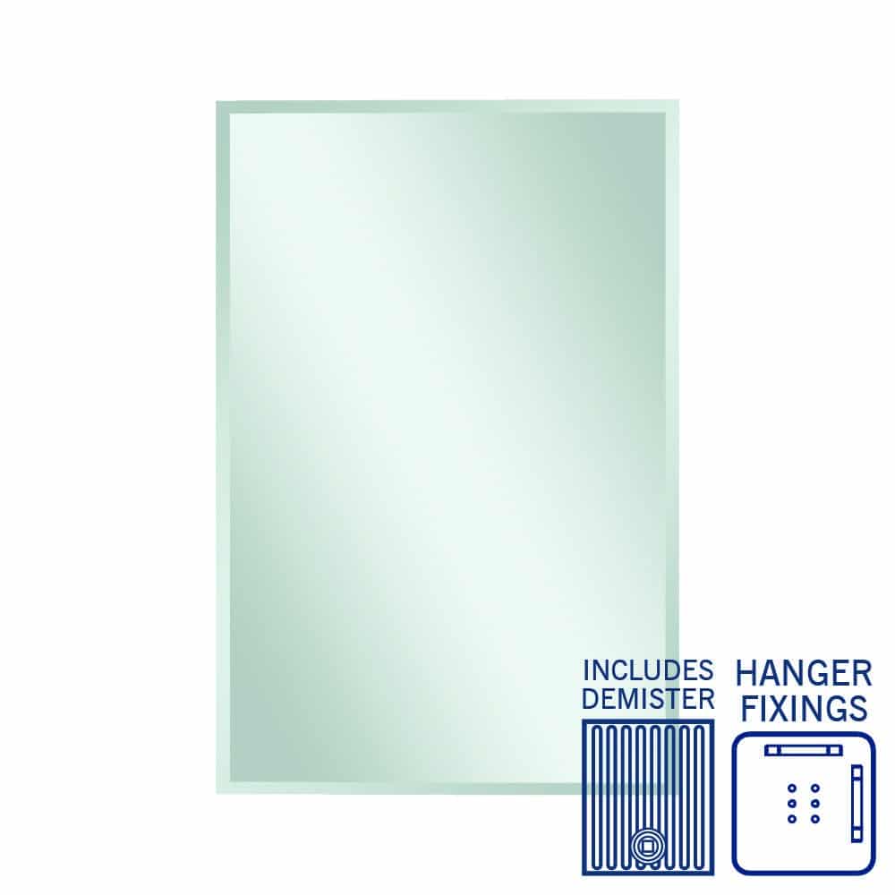 Montana Rectangle 25mm Bevel Edge Mirror - 1200x800mm with Hangers and Demister