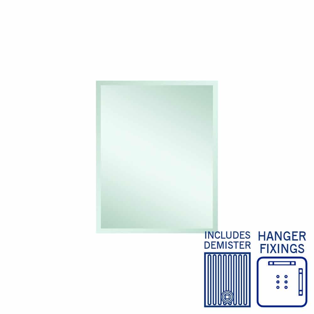 Montana Rectangle 25mm Bevel Edge Mirror - 600x750mm with Hangers and Demister