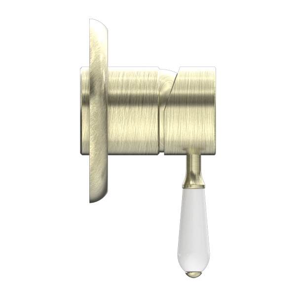 Nero York Shower Mixer With White Porcelain Lever Aged Brass Aged Brass