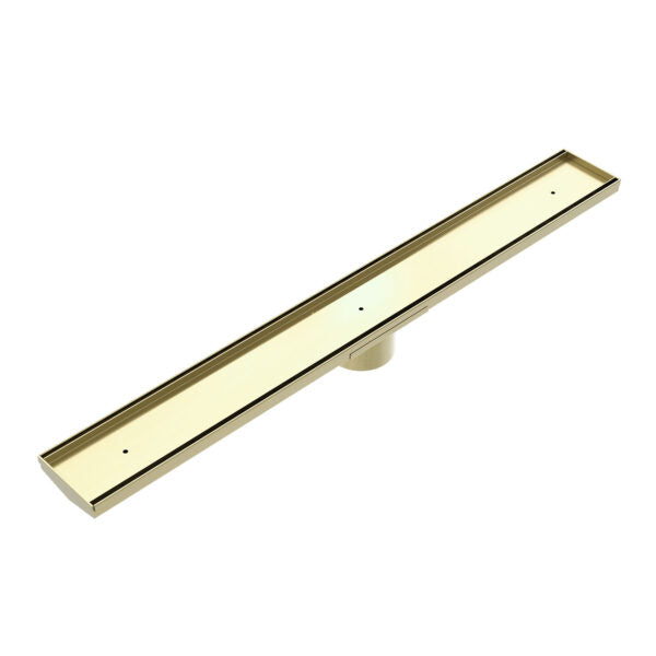 Nero 900mm Long Tile Insert V Channel Floor Grate 89mm Outlet With Hole Saw Brushed Gold