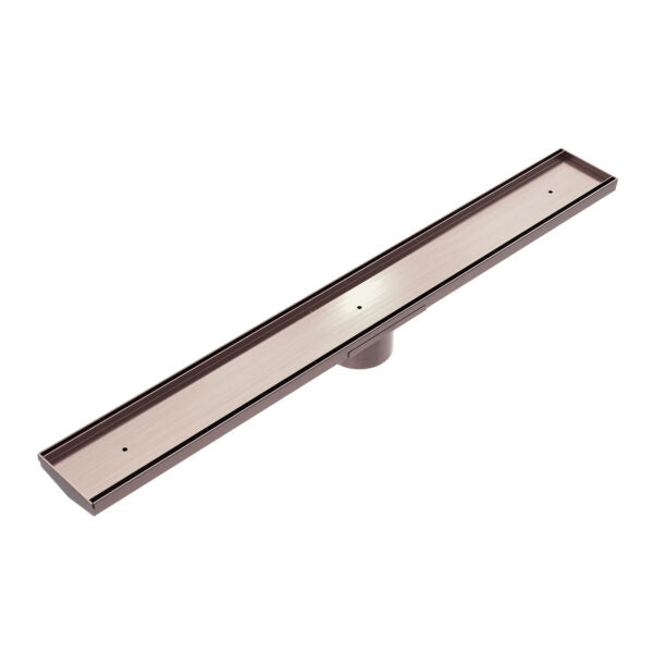 Nero 900mm Long Tile Insert V Channel Floor Grate 89mm Outlet With Hole Saw Brushed Bronze