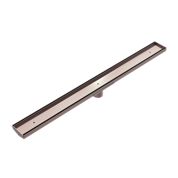 Nero 900mm Long Tile Insert V Channel Floor Grate 50mm Outlet With Hole Saw Brushed Bronze