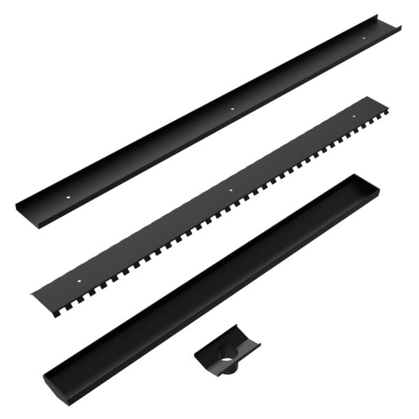 Nero 900mm Long Tile Insert V Channel Floor Grate 50mm Outlet With Hole Saw Matte Black