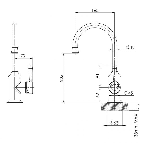 Phoenix Nostalgia Sink Mixer 160mm Gooseneck Chrome