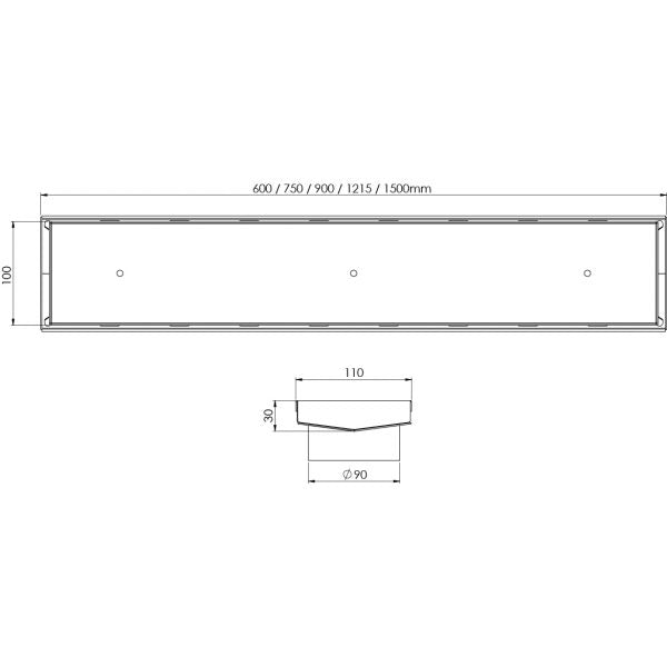 Phoenix Phoenix V Channel Drain TI 100 x 600mm Outlet 90mm Stainless Steel