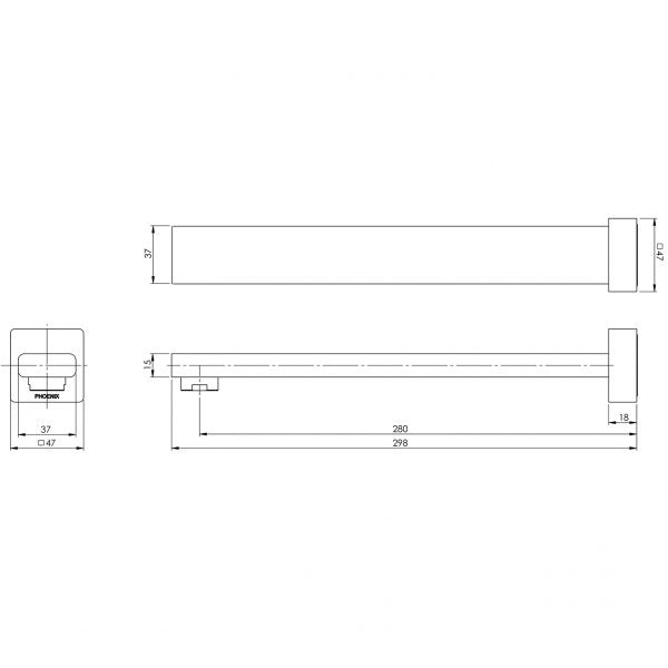 Phoenix Radii Wall Bath Outlet 280mm Chrome