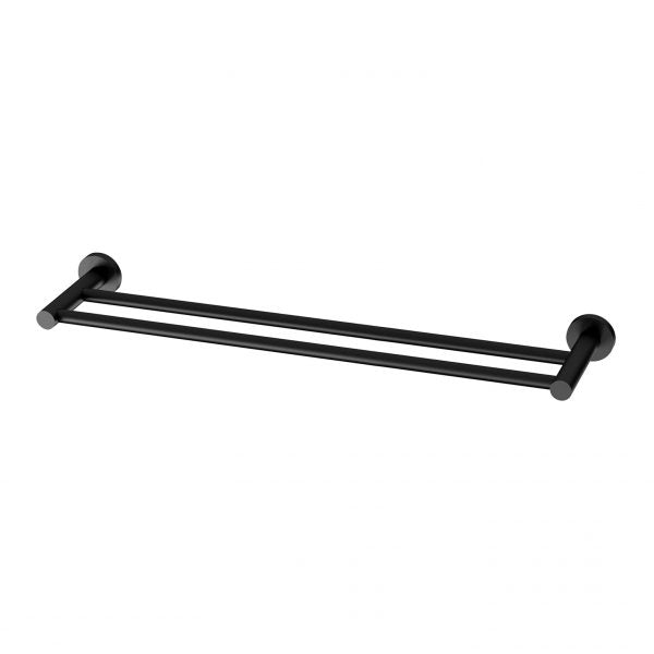 Phoenix Radii Double Towel Rail 600mm Round Plate Matte Black