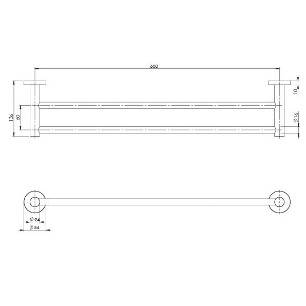 Phoenix Radii Double Towel Rail 600mm Round Plate Matte Black