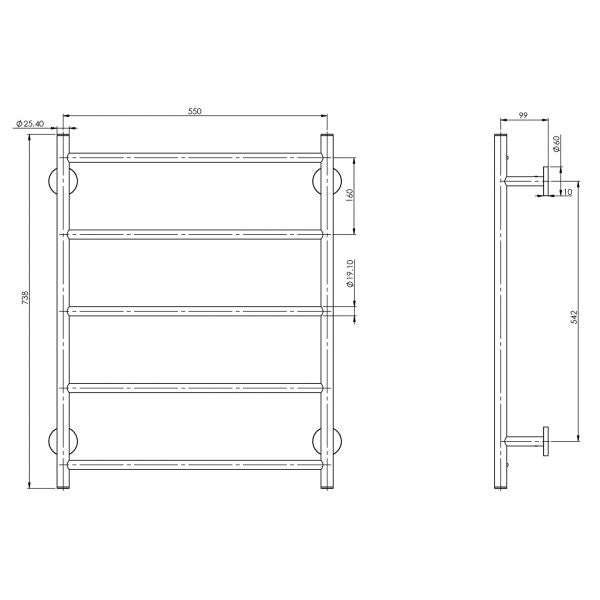 Phoenix Radii Towel Ladder 550 x 740mm Round Plate Matte Black RA870 MB Getstuff