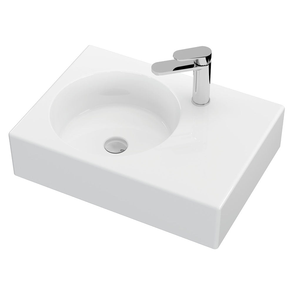 Fienza Reba Ceramic Wall Hung Basin Left Hand Bowl With Overflow 1 Tap Hole 600 x 425 x 168mm