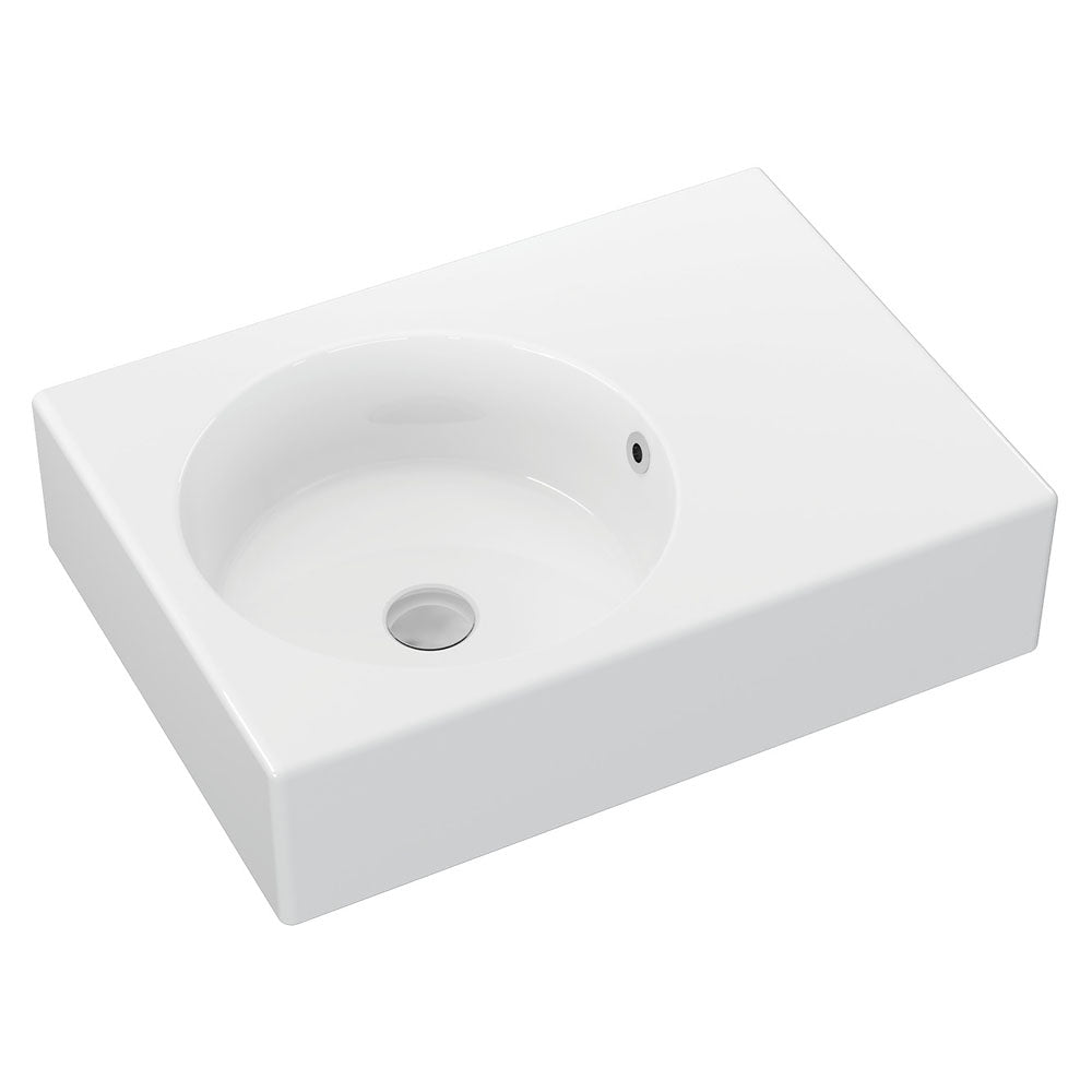 Fienza Reba Ceramic Wall Hung Basin Left Hand Bowl With Overflow No Tap Hole 600 x 425 x 168mm