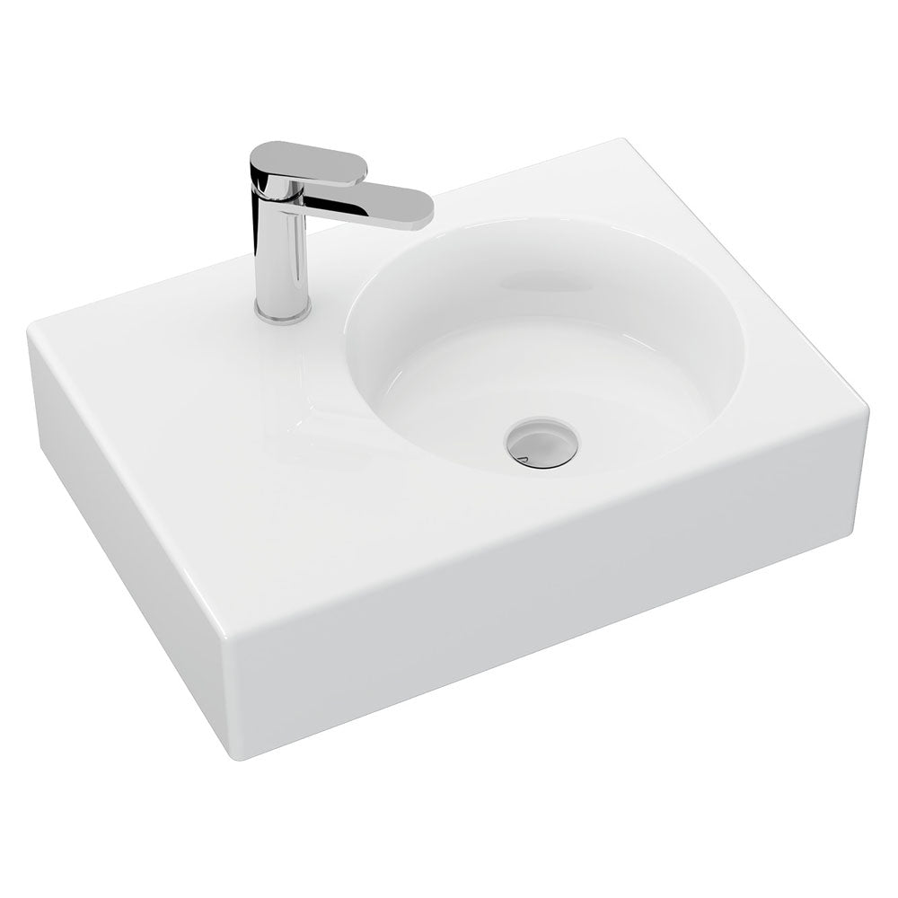 Fienza Reba Ceramic Wall Hung Basin Right Hand Bowl With Overflow 1 Tap Hole 600 x 425 x 168mm